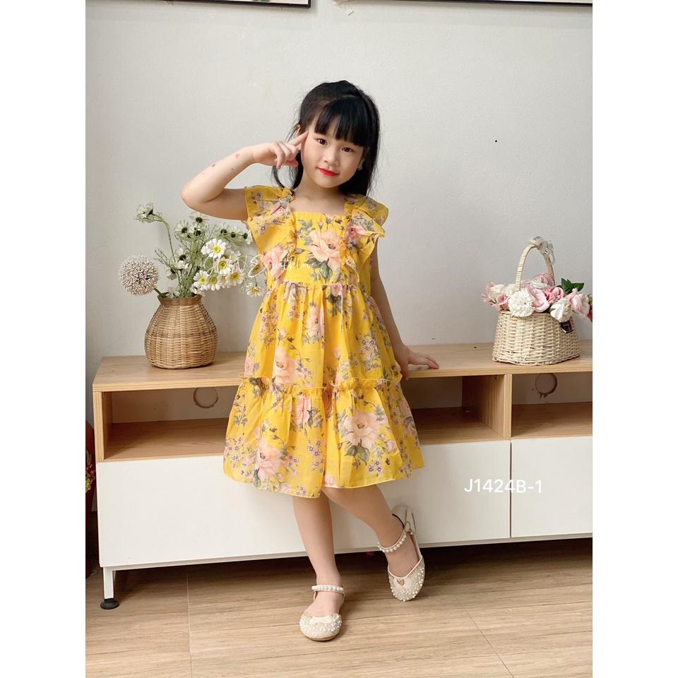Váy 2 dây cho bé gái 1-10 tuổi vai bèo in hoa, Đầm Maxi trẻ em nhẹ vải tơ nhẹ thoáng mát thấm hút mồ hôi