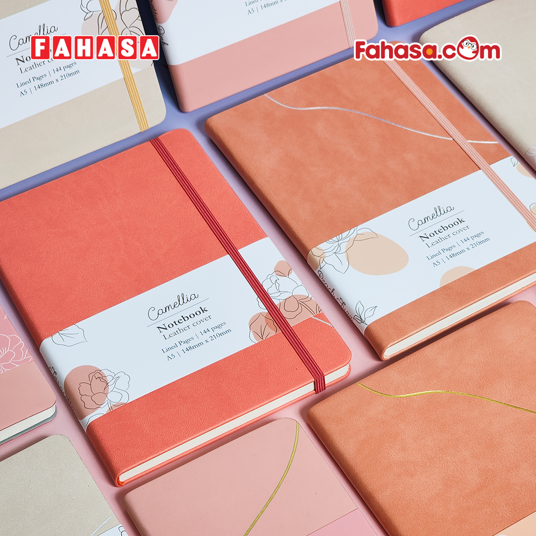 Sổ Da Bìa Cứng Camellia A6 - Kẻ Ngang - 120 Trang 100gsm - The Sun - Peach Fuzz