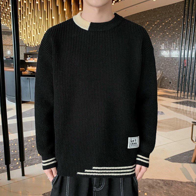 Áo len nam cổ tròn phối cổ thời trang form Hàn Quốc
