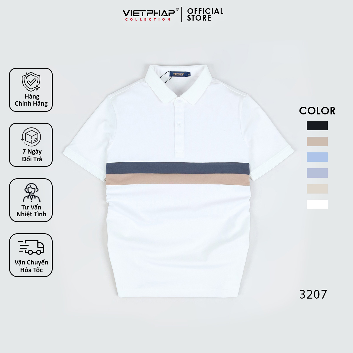 Áo Thun Polo Nam Cao Cấp VIỆT PHÁP / Form Basic - Chất liệu cotton co dãn thấm hút mồ hồi tốt 3207