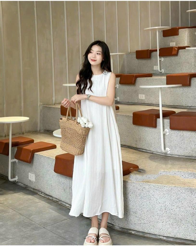 Đầm suông sát nách gân sọc