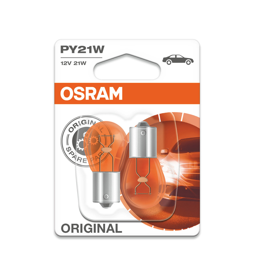 Combo 2 Bóng Đèn Sau 1 Tim OSRAM Original PY21W 7507-02B 12V 21W (Chân Xéo)