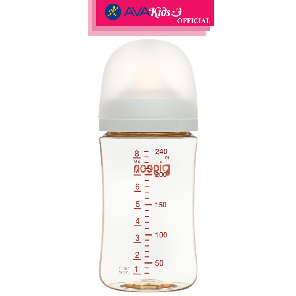 Bình sữa nhựa PPSU Pigeon Softouch Plus WN3 cổ rộng 240 ml (từ 3 tháng) - Hàng Chính Hãng