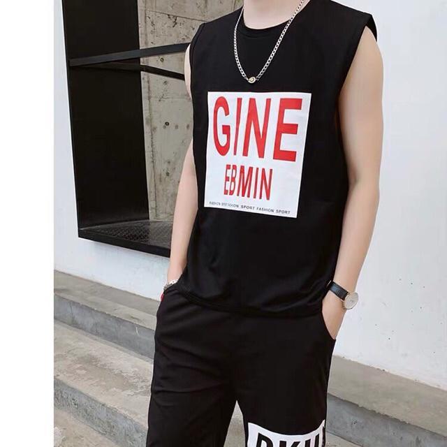 Bộ quần áo thể thao ba lổ in GINE