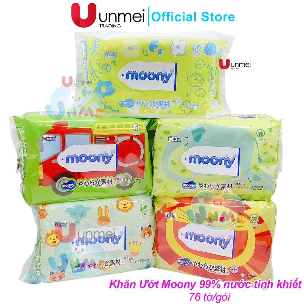 Combo 5 Gói Khăn ướt MOONY Không Mùi 99% Nước Tinh Khiết Nội Địa Nhật (76 tờ/gói) - Giao Mẫu Ngẫu Nhiên