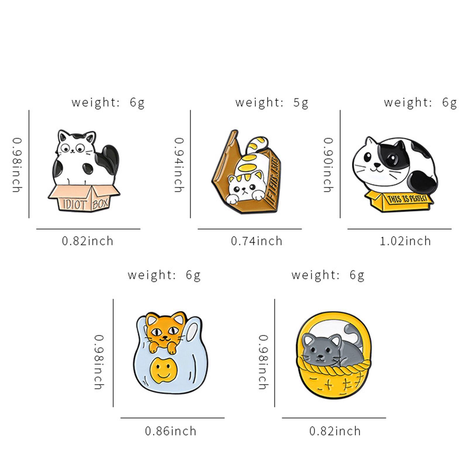 5 Pieces Cartoon Cat Enamel Brooches Jewelry Pins Badge for Bag Shirt Decor