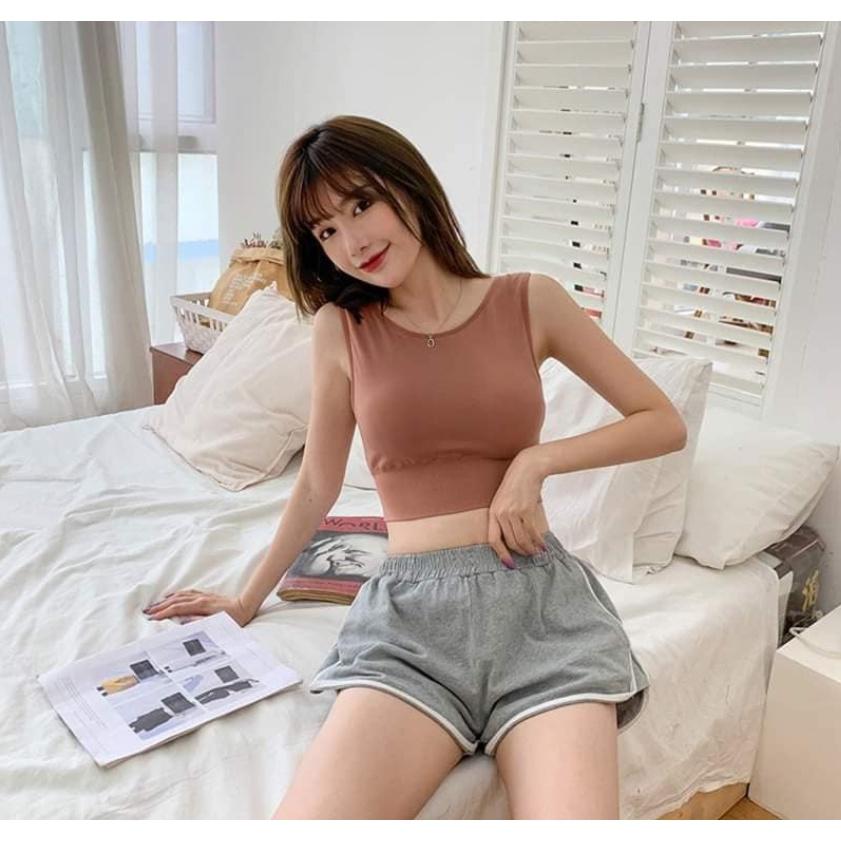 Áo croptop nữ sát nách ba lỗ thun mút mỏng không tay Bra kiểu ôm body tank top vải cotton co giãn