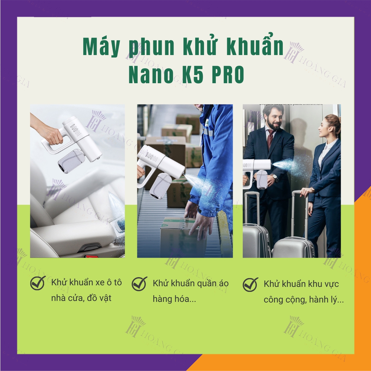 Máy Phun Khử Khuẩn Nano K5 PRO Hoàng Gia Công Suất Lớn Không Dây Cầm Tay - HÀNG CHÍNH HÃNG - Pin siêu bền 2 Chế Độ Phun Với Chùm 8 Đèn Led UV Khử Trùng Sạch Vi Khuẩn - Thiết Kế Nhỏ Gọn - Dạng Sạc Pin Di Động, Dễ Dùng 