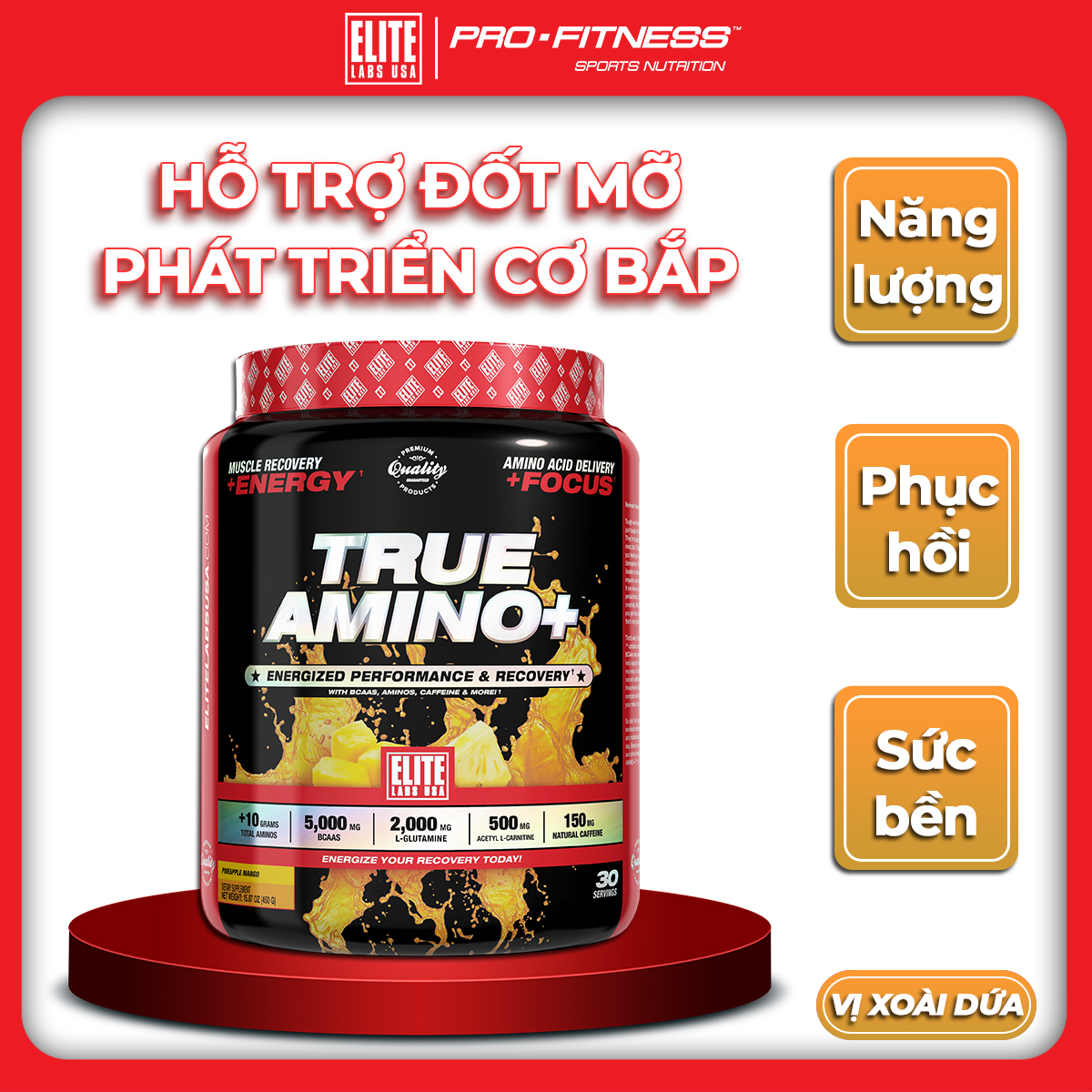 Sản phẩm  tăng sức mạnh- sức bền / Elite Labs True Amino vị Pineapple Mango 450g