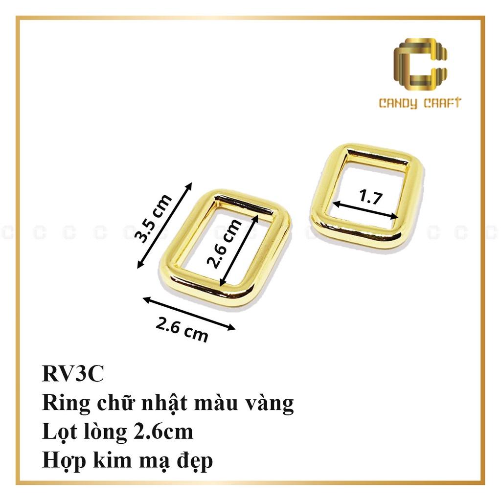 Khoen vuông chữ nhật màu Vàng - 2 cái 2.5cm dày