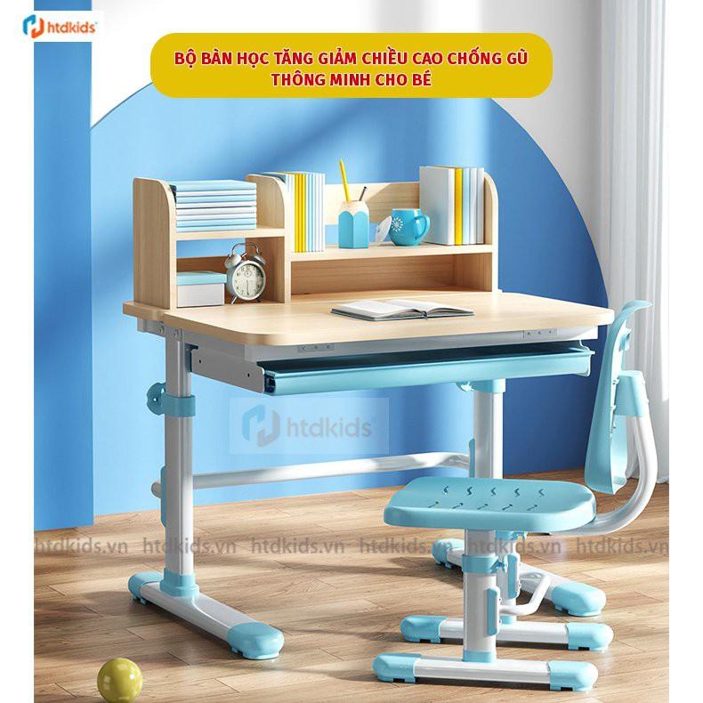 (Tặng Đèn học tích điện) Bộ bàn ghế học sinh tăng giảm chiều cao chống gù thông minh cho bé HTDkids DX878 (Size 80CM)