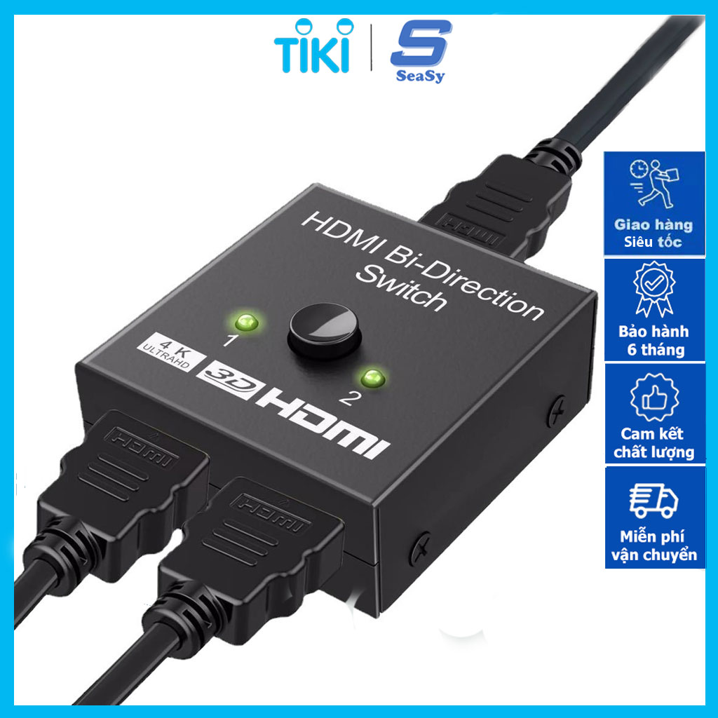 Bộ Chuyển Đổi Tín Hiệu 2 Chiều HDMI SeaSy, Độ Phân Giải 4K, 1 Cổng Vào 2 Cổng Ra / 2 Cổng Vào 1 Cổng Ra, Dùng Để Mở Rộng Cổng HDMI, Tương Thích Hầu Hết Với Các Thiết Bị Cổng HDMI - Hàng Chính Hãng