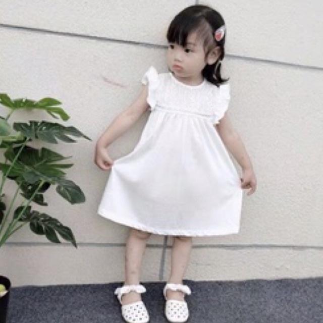 Váy trắng bé gái hè 100% organic cotton hữu cơ tự nhiên cho bé gái 0-6y
