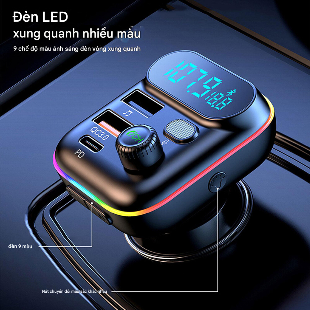 Tẩu sạc ô tô Choetech TC0050 tích hợp Bluetooth phát FM sạc nhanh 36W - Hàng chính hãng