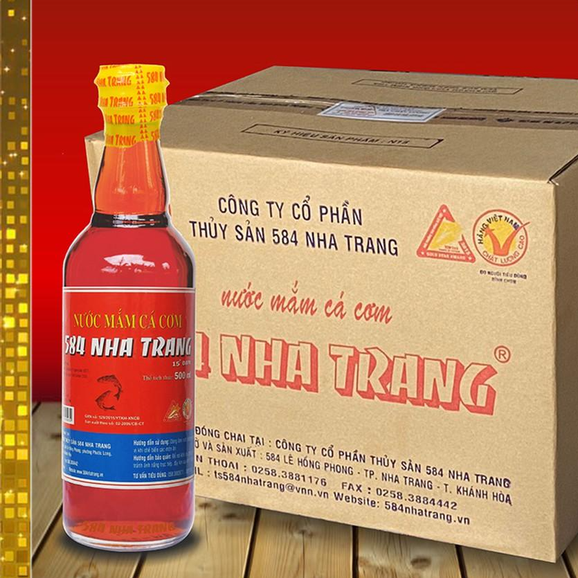 Thùng 20 chai Nước mắm Cá cơm 15 độ đạm- 584 Nha Trang, Chai 500ml, Date luôn mới nhất