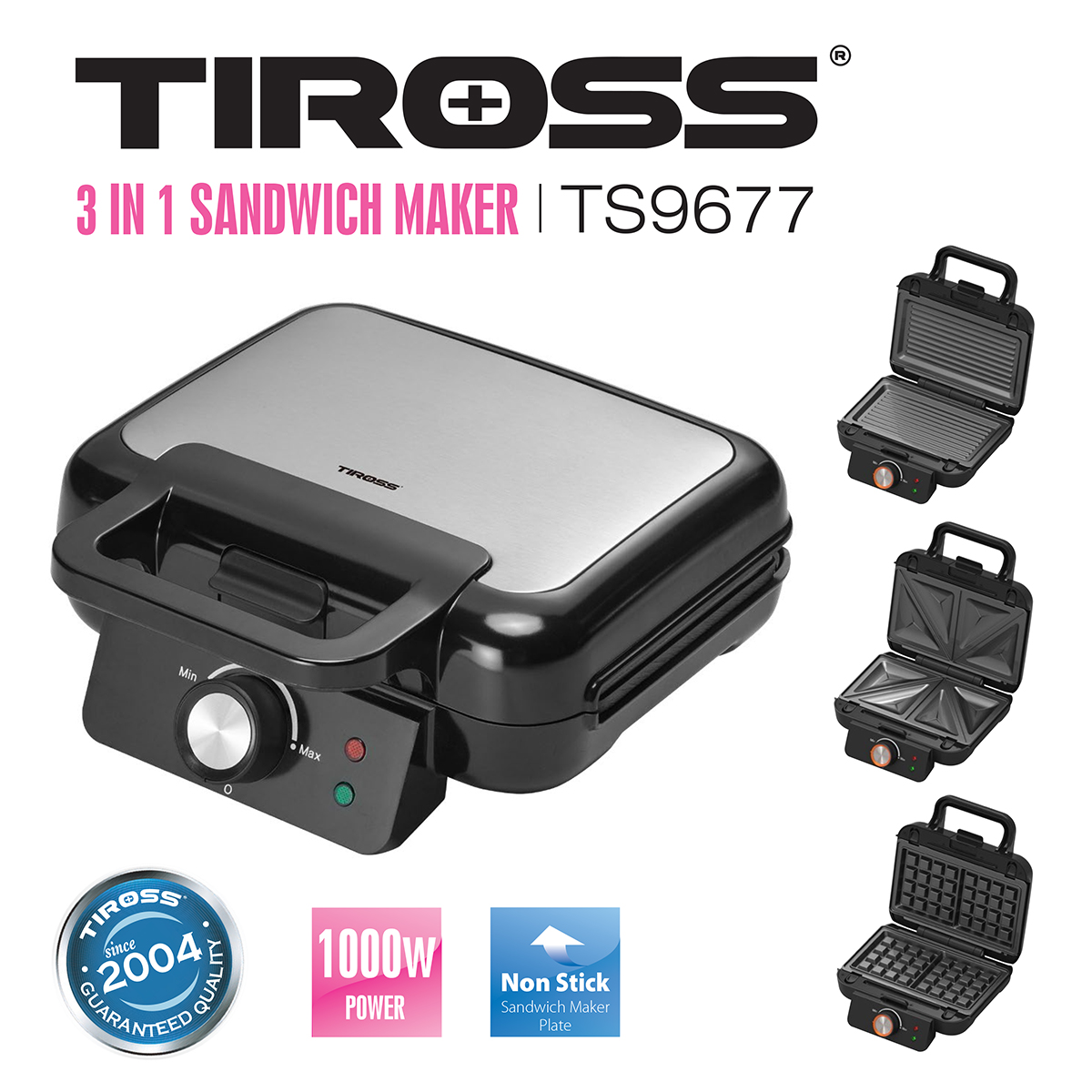 Kẹp nướng sandwich TIROSS 3 trong 1 TS9677 - Hàng chính hãng