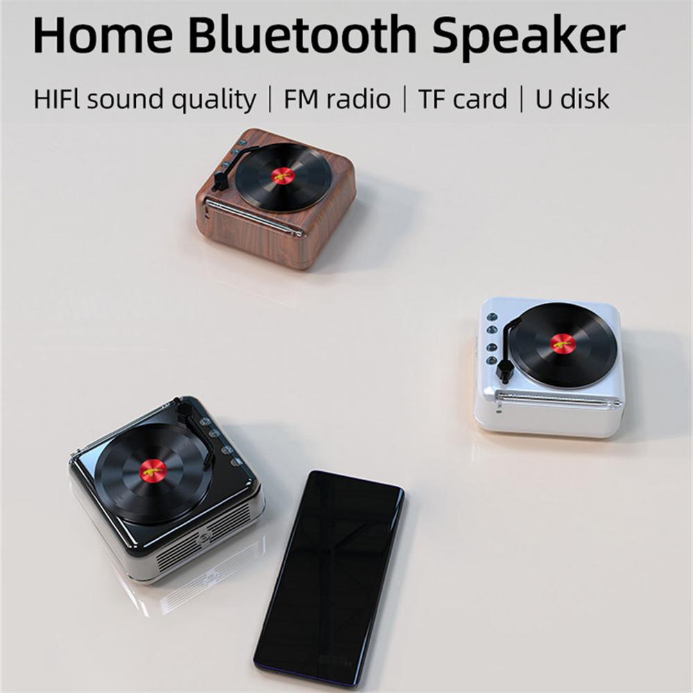 Retro Vincy Loa Không Dây Bàn Xoay Ghi 3D Âm Thanh Nổi HIFI Bass Bluetooth Có Đài FM Khe Cắm Thẻ TF Ổ Đĩa U Color: Pink