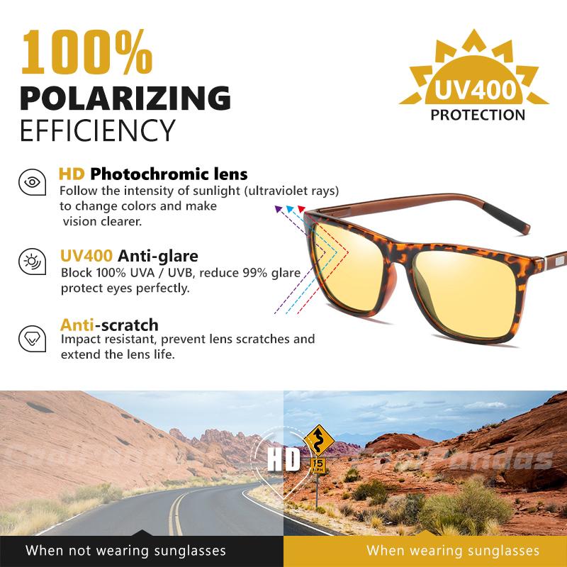 2021 Mới Vuông Photochromic Kính Mát Phân Cực Nam Ngày Và Đêm Tầm Nhìn Nữ An Toàn Lái Xe Kính Đổi Màu Oculos De Sol