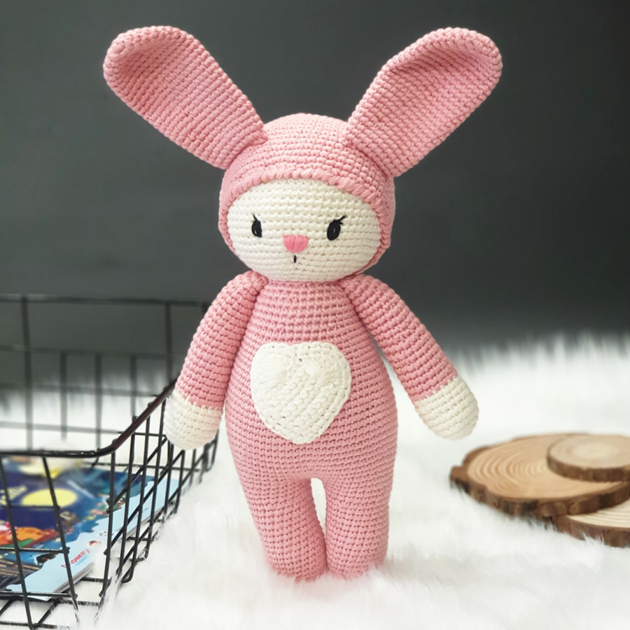 Gấu bông móc len Amigurumi cao cấp - Thỏ tim quà tặng thú nhồi bông