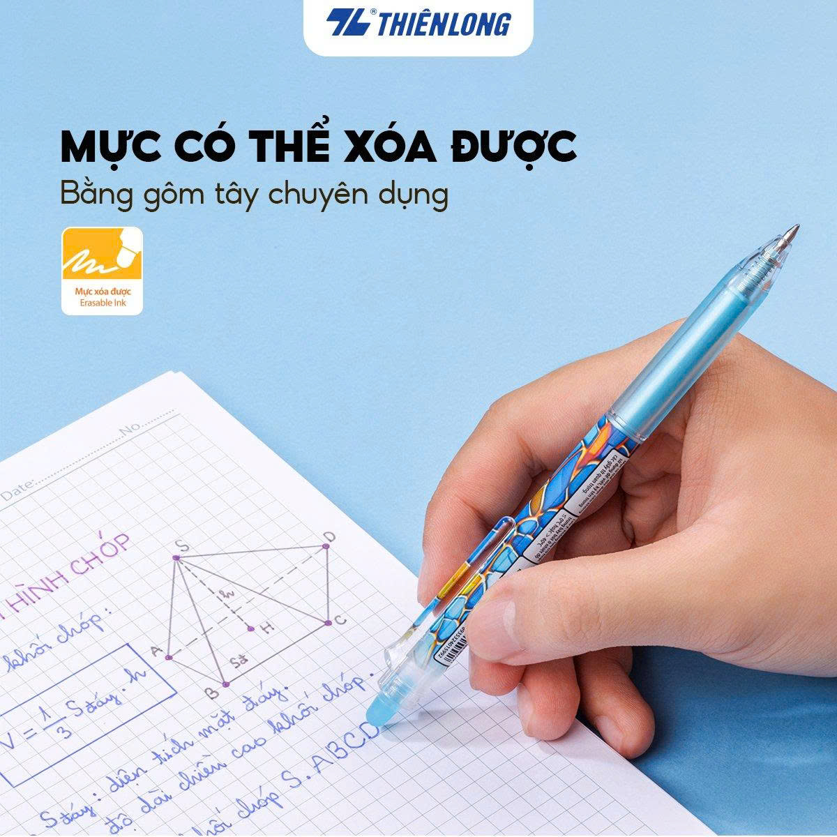 Bút Gel Xóa Được 0.5 mm - Thiên Long GELE-007/V1 - Mực Xanh