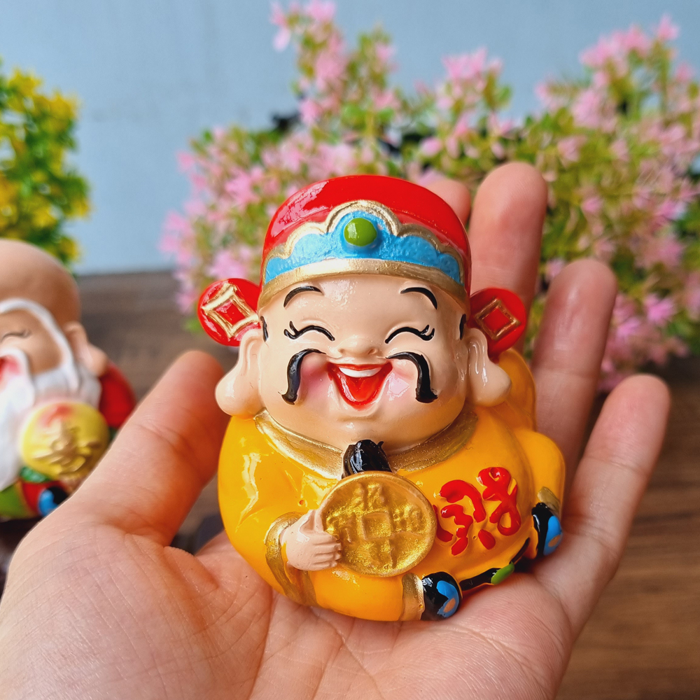 Bộ Ngũ Phúc Lâm Môn 7cm tròn đầy kèm đế Tài Lộc Phát - tặng kèm túi 50 xu vàng mini may mắn