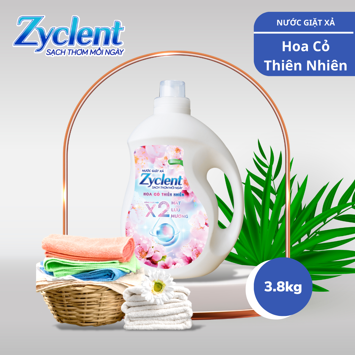 Thùng Nước Giặt Xả Zyclent Superior Hương Hoa Cỏ Thiên Nhiên (3.8kg x 4 can)