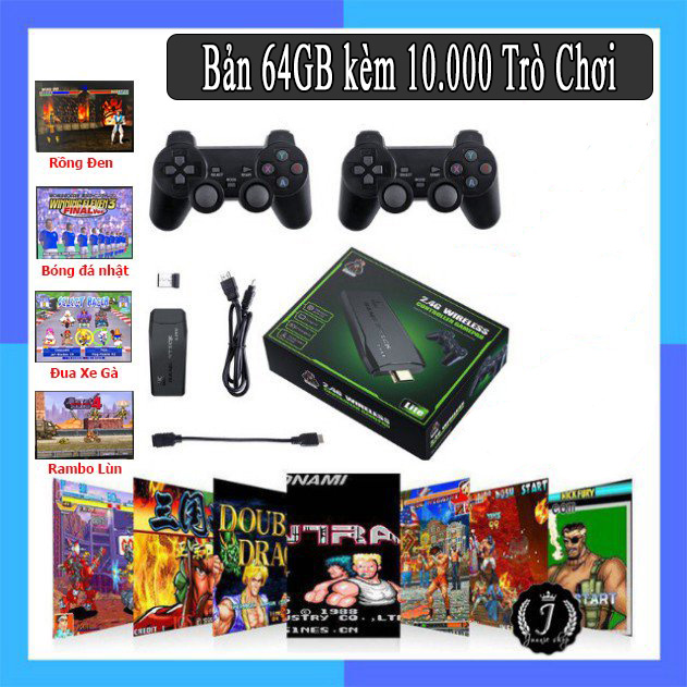 Máy chơi game cầm tay 4 nút Game stick 4k HDMI RIBI PS10K kết nối không dây, cài sẵn đến 10000 trò chơi - Hàng Chính Hãng