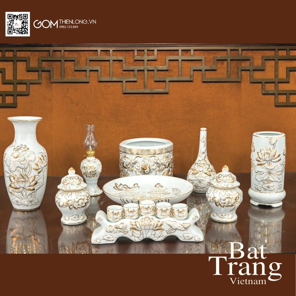 Bộ Đồ Thờ Bát Tràng Vẽ Vàng 24K Cao Cấp - Bát Hương Vẽ Vàng - Đồ Thờ Bát Tràng - Gốm Thiên Long