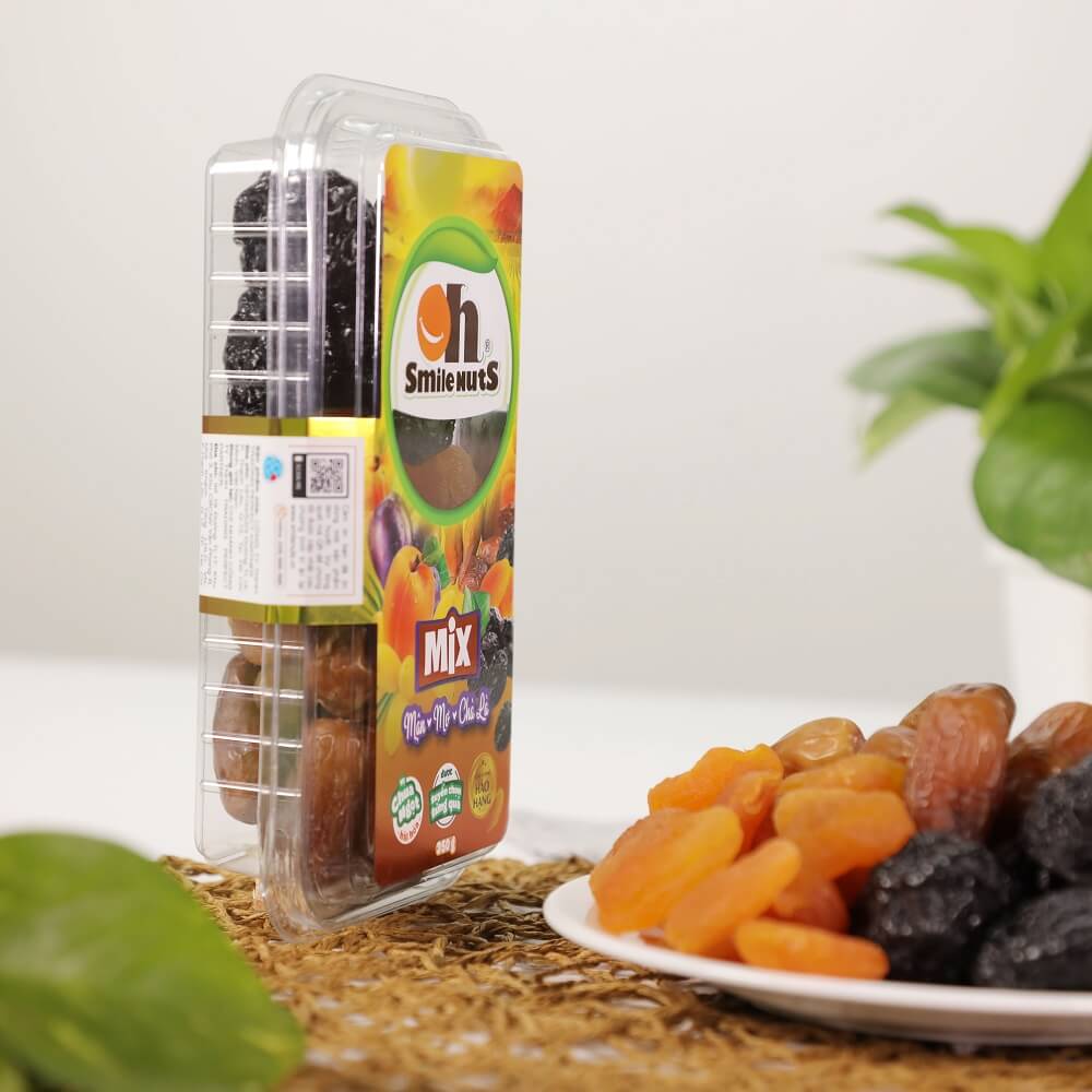 Mix Trái Cây Khô Smile Nuts hộp 350g | Hàng nhập khẩu gồm Chà Là từ Tunisia, Mận Khô từ Chile, Mơ Khô từ Thổ Nhĩ Kỳ | Mixed Dried Fruits