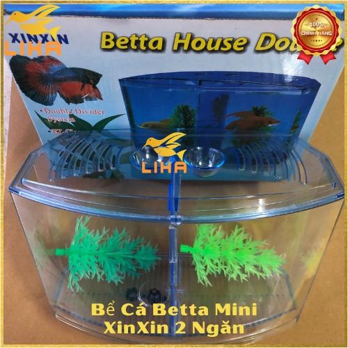 Bể Cá Betta Mini XinXin 2 Ngăn Size 20x8x15cm - 2 in 1 Hồ Nhựa Mica Nuôi Cá Để Bàn