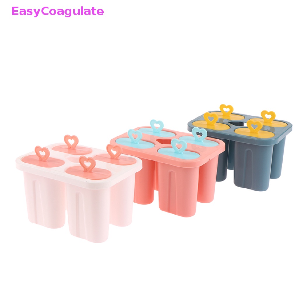 Bộ Khuôn Làm Kem 4 Cây Hình Trái Tim Tự Làm Ở Nhà Cho Bé Siêu Cute, Đáng yêu