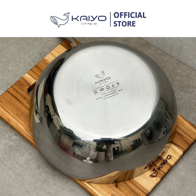 Chảo inox sâu lòng chống dính hoa văn nổi thân đáy liền 3 lớp tri-ply Kaiyo, size 24cm