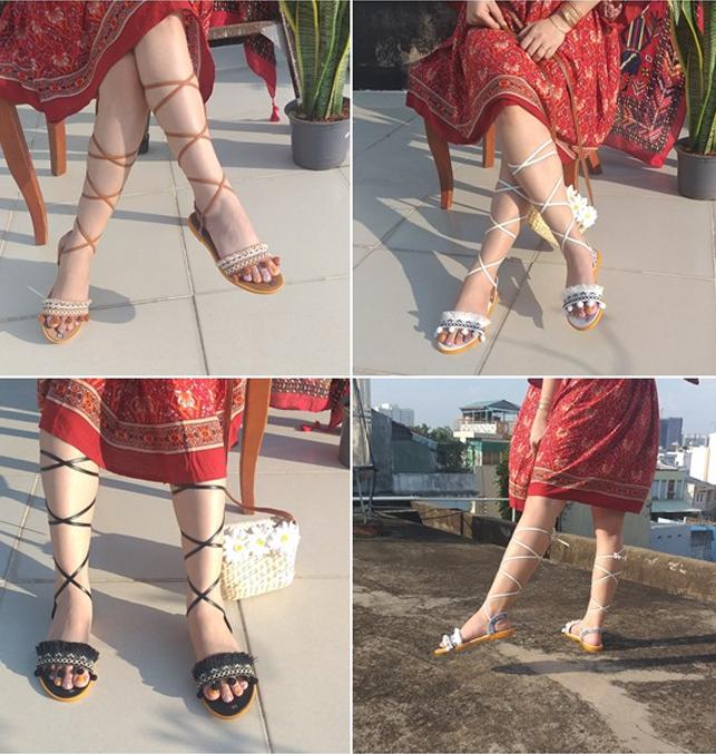 Giày sandal cột dây chiến binh thổ cẩm