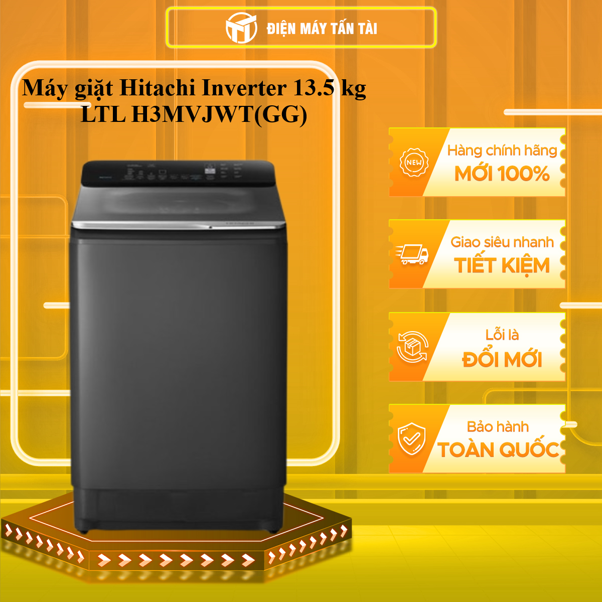 Máy giặt Hitachi Inverter 13.5 kg LTL H3MVJWT(GG) - HÀNG CHÍNH HÃNG - CHỈ GIAO HCM
