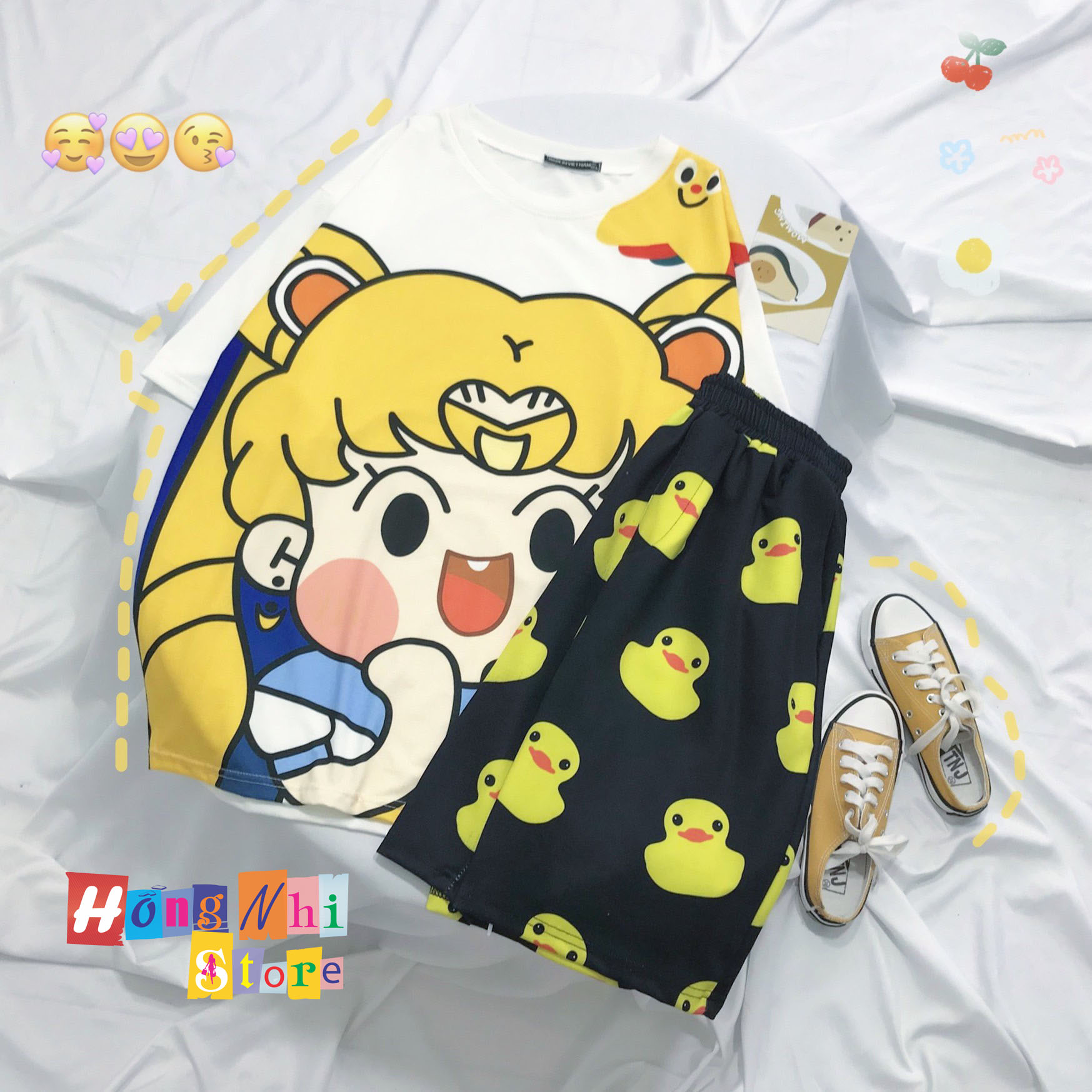 Quần Short Cartoon Unisex Hình Vịt Vàng Quần Đen - Quần Đùi Hoạt Hình Siêu Cute - MM