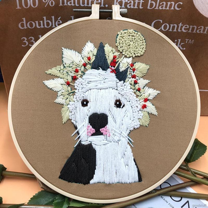 IY Handmade Embroidery Starter Kit With Pattern Cross Stitch Kit With Bamboo Embroidery Hoop