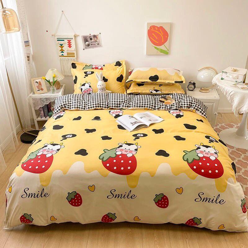 Bộ chăn ga gối hoa quả Cotton Poly Cao Cấp LEEBedding, chăn ga Hàn Quốc, miễn phí bo chun drap ga giường theo yêu cầu