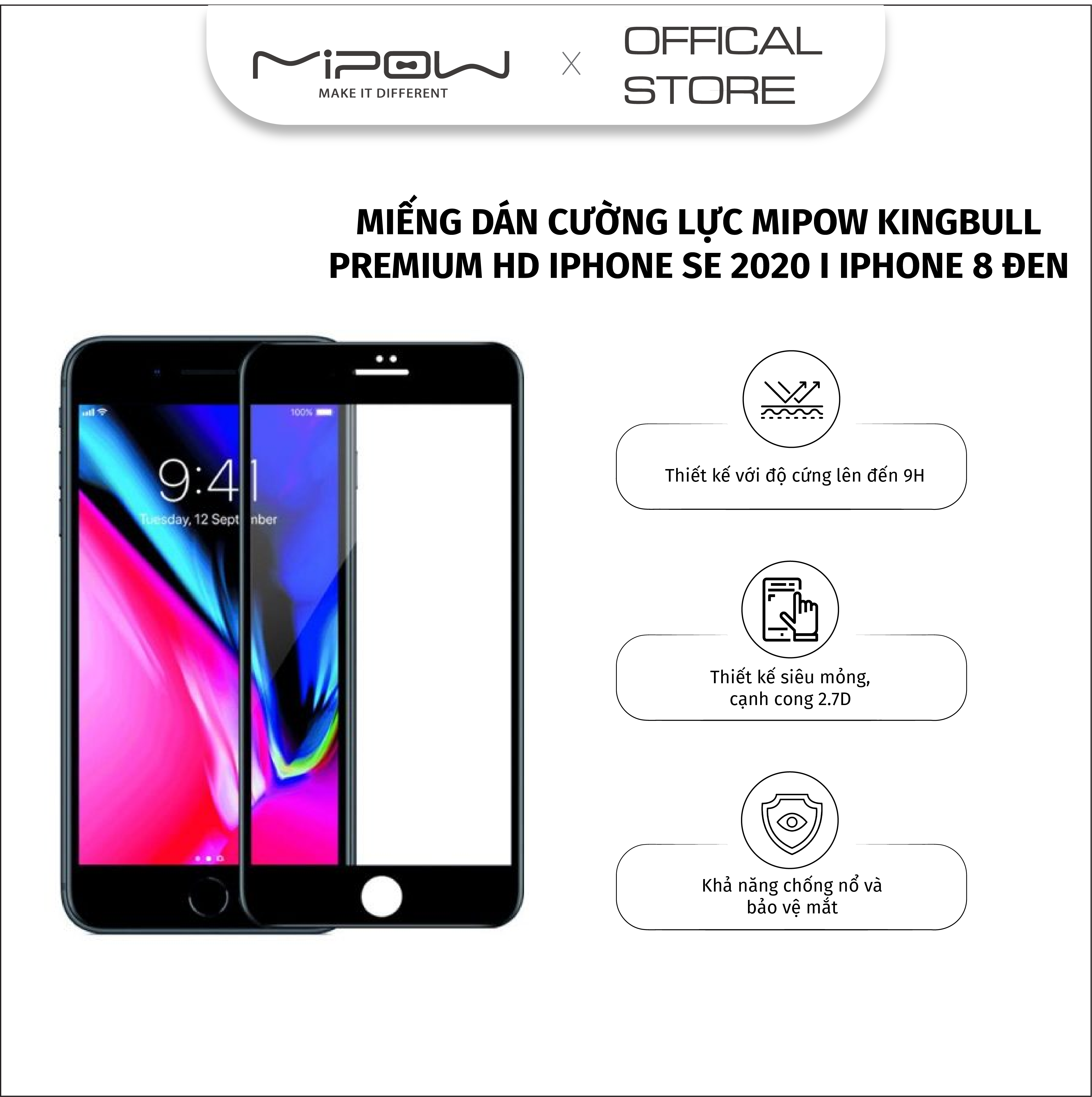 Miếng dán cường lực Mipow King Bull Premium Silk HD cho iPhone SE 2021- BJ201 - Hàng chính hãng