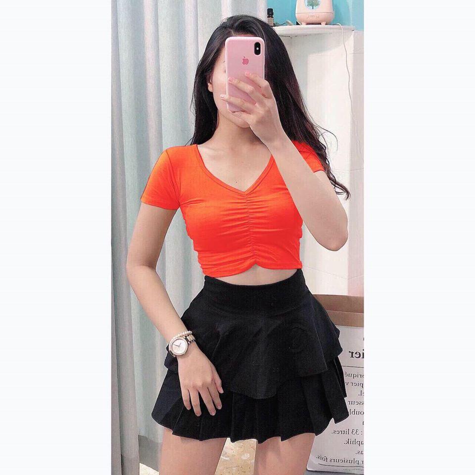 (Kèm Hình, Video Thật) Áo croptop nhún ngực ôm body chất thun lụa mềm mịn