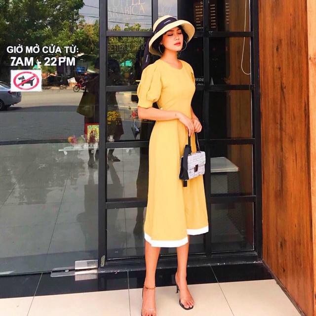 Đầm Suông Dài Vàng Viền Trắng