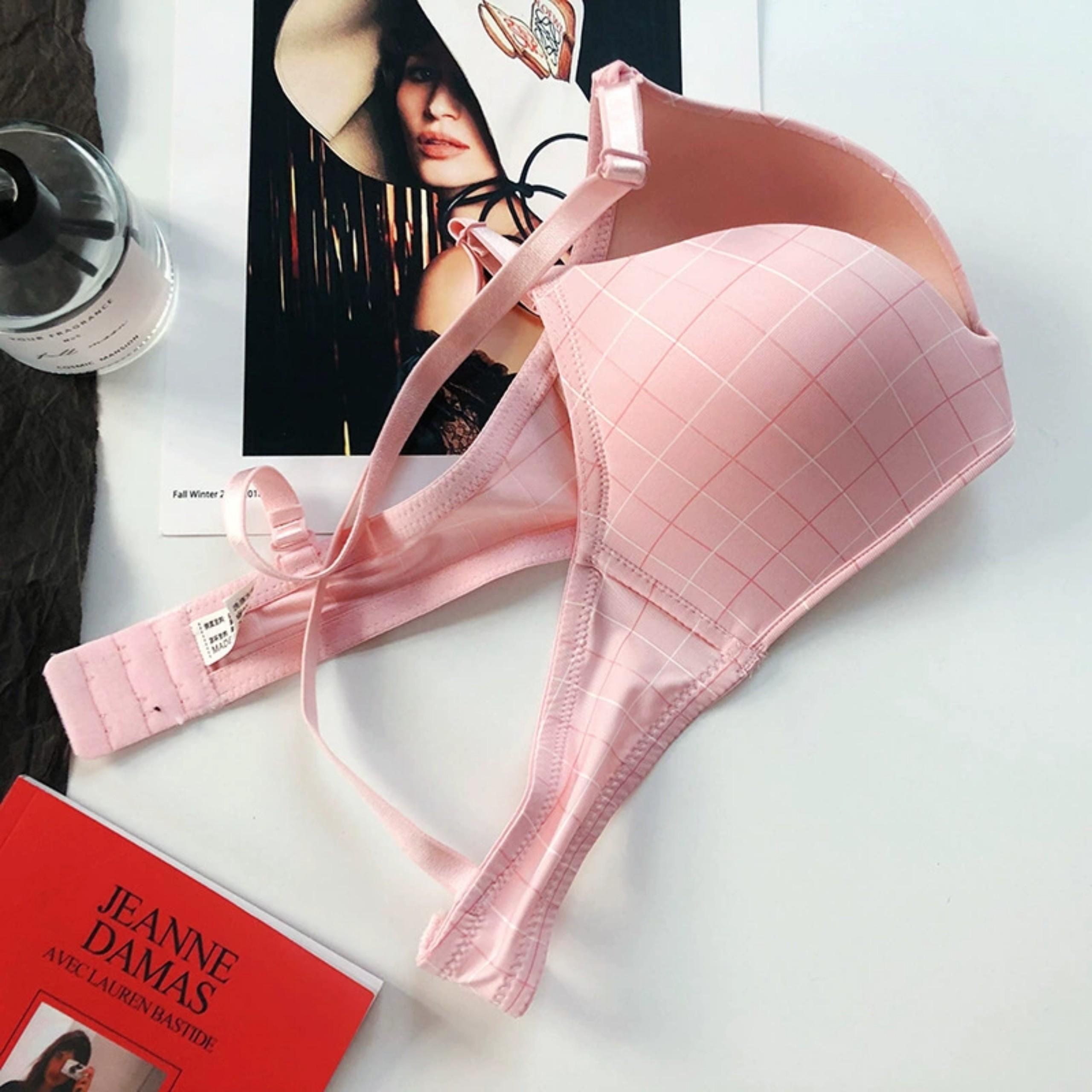 Áo Lót Nữ đúc su HỌA TIẾT CARO, không gọng không đường may tiện dụng, mỏng nhẹ dễ chịu mặc hàng ngày -Bra - Hồng