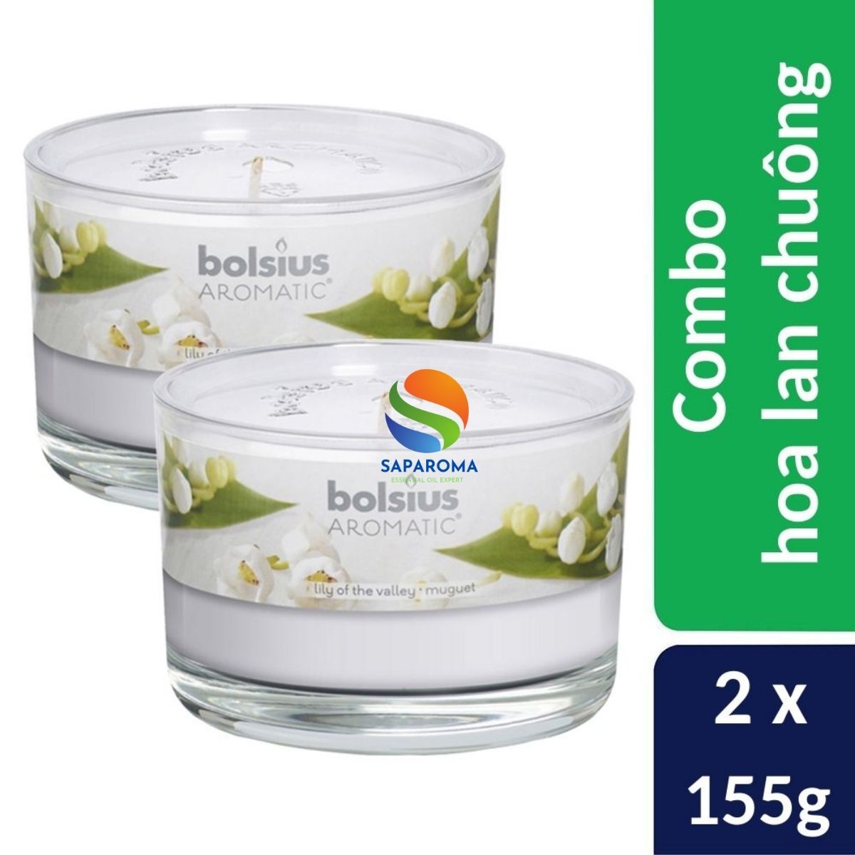 Combo 2 ly nến thơm tinh dầu Bolsius Lily of the Valley 155g - hoa lan chuông, nến trang trí, thơm phòng, thư giãn, Hỗ trợ khử mùi