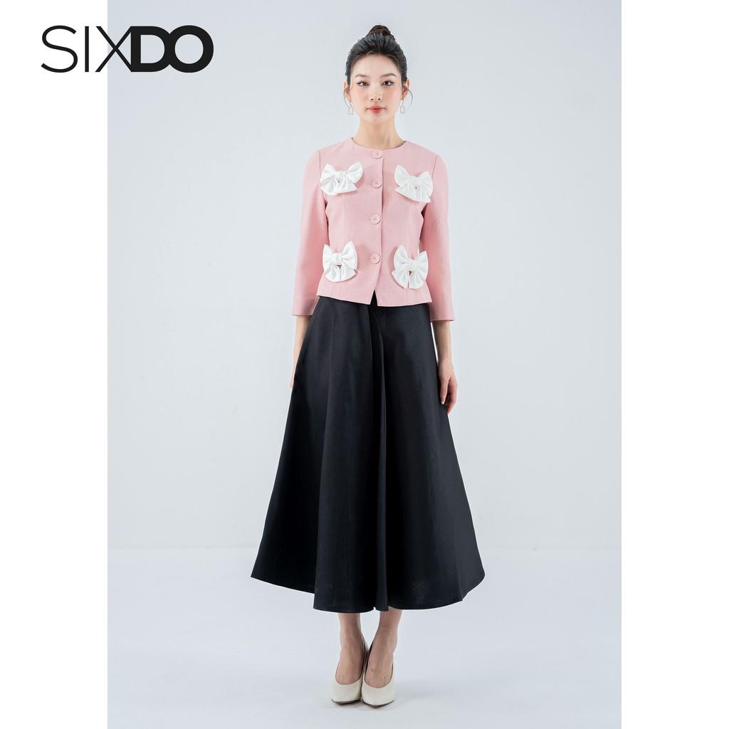 Áo Vest nữ hồng dài tay phối nơ thời trang SIXDO