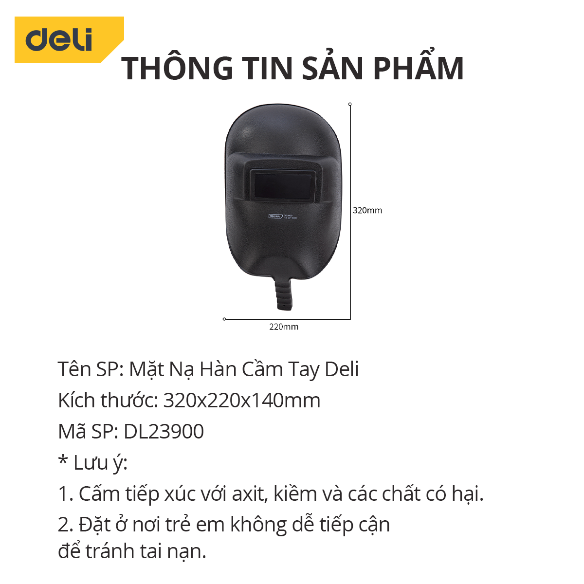 Mặt Nạ Hàn Cầm Tay Deli - Chất Liệu Nhựa PP Chịu Nhiệt An Toàn, Tiện Lợi, Dễ Dàng Cầm Nắm Đa Di Năng - DL23900