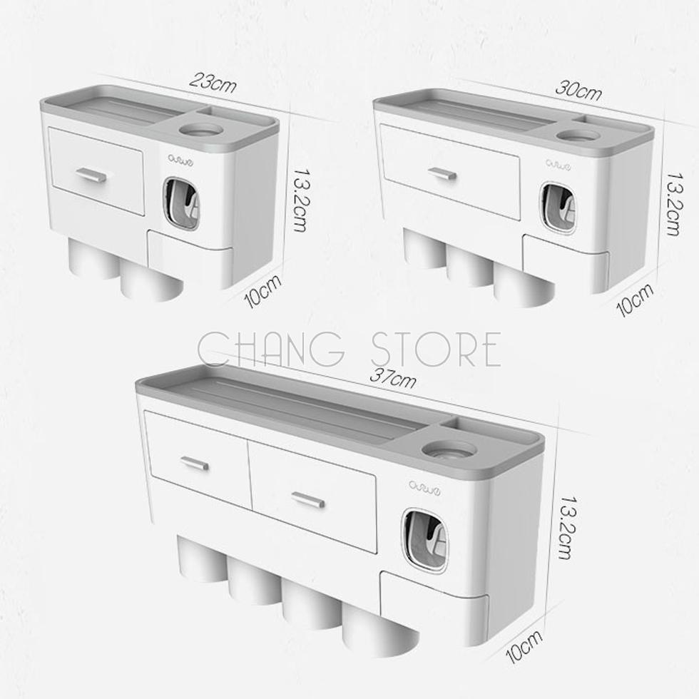 Bộ nhả kem đánh răng tự động cao cấp phân loại 2, 3, 4 cốc, Kệ để đồ nhà tắm hút chân không chắc chắn
