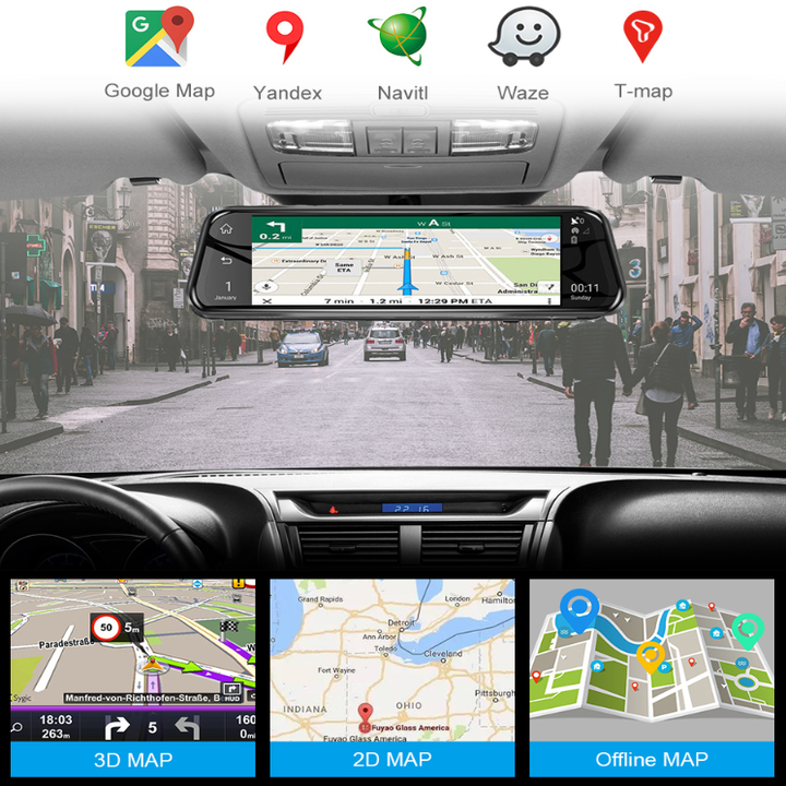 Camera hành trình gương cao cấp thương hiệu Phisung tích hợp 4G, Wifi, GPS, màn hình 10 inch - Mã H58 - Hàng Nhập Khẩu