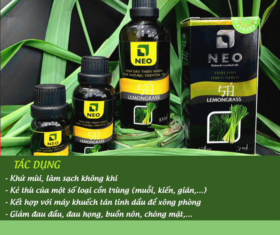 Tinh dầu thiên nhiên sả NEO - Tinh dầu nguyên chất 100%, giúp khử mùi, thanh lọc không khí, làm thơm phòng, đuổi muỗi hiệu quả 10ml
