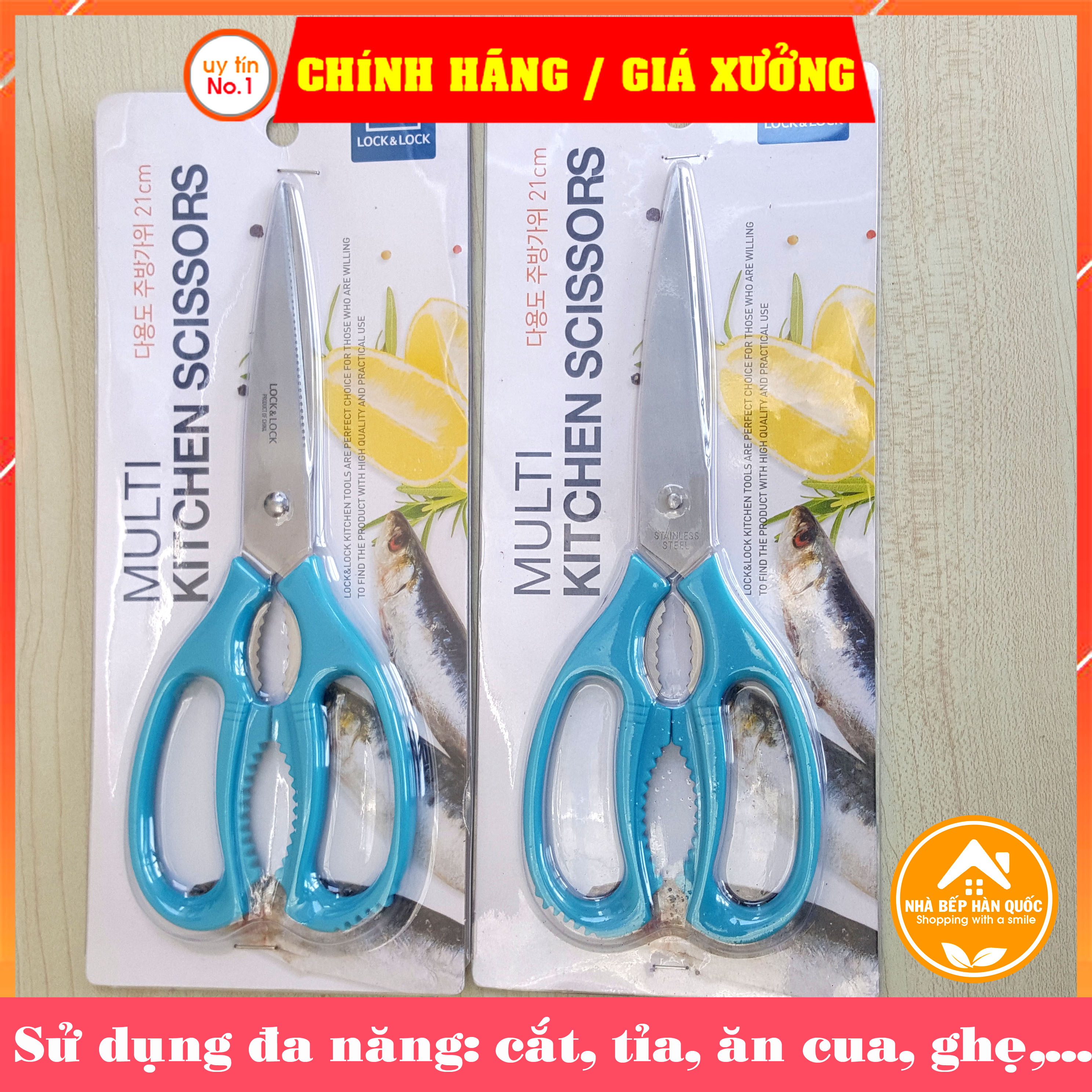 Kéo nhà bếp đa năng Lock&Lock Lock&lock Multi Kitchen Scissors F00097 màu xanh dương dài 21cm