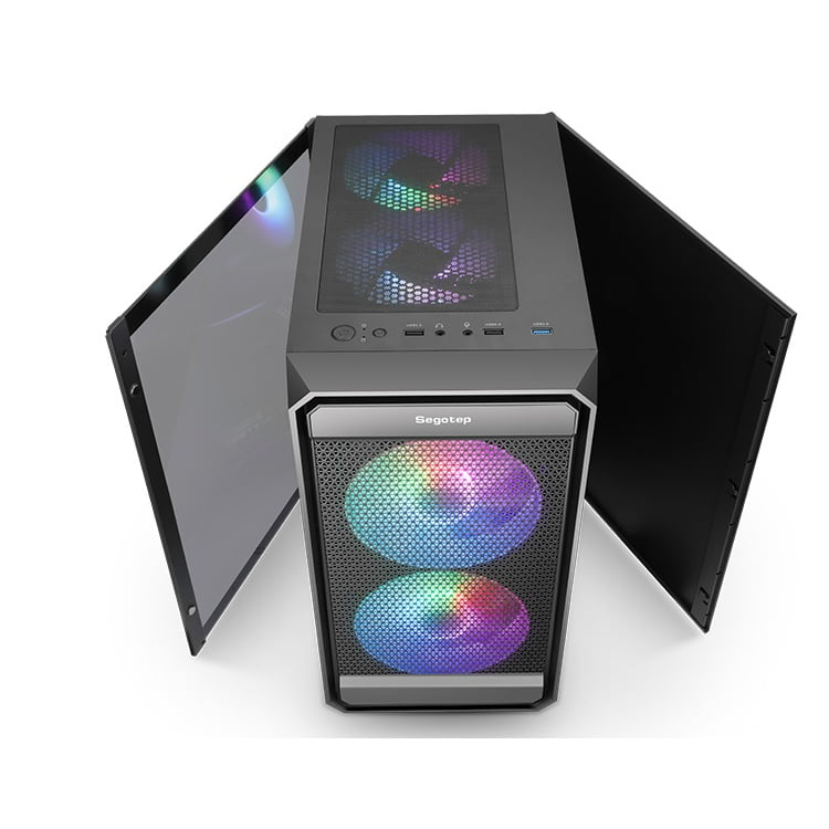 Vỏ máy tính Case Segotep Artist 2F RGB [ĐEN] sẵn 2 Fan LED ARGB Gaming Kính cường lực (M-ATX, ITX) - Hàng chính hãng NetWork Hub phân phối