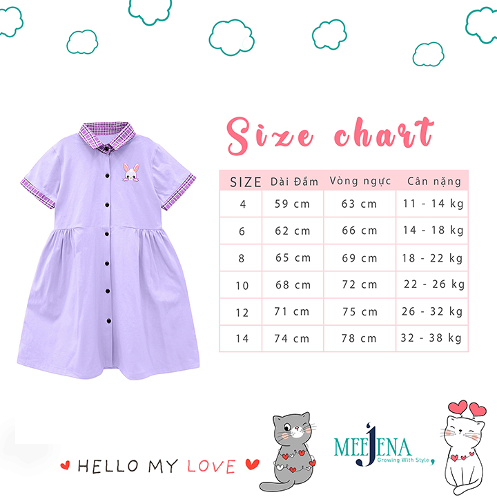 Hình ảnh Váy Bé Gái Tay Ngắn Cổ Bẻ 14-38 kg MEEJENA 100% COTTON - 1883